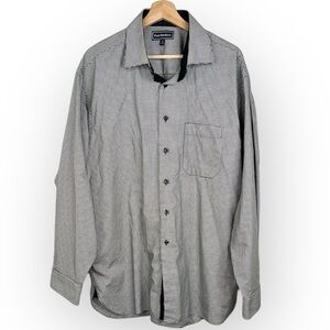 Paul Fredrick Men's Black and White Houndstooth Long Sleeve Dress Shirt Sz XXL